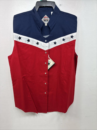 New Women’s Cumberland Red White Blue Short Sleeve Pearl Snap XL II-23