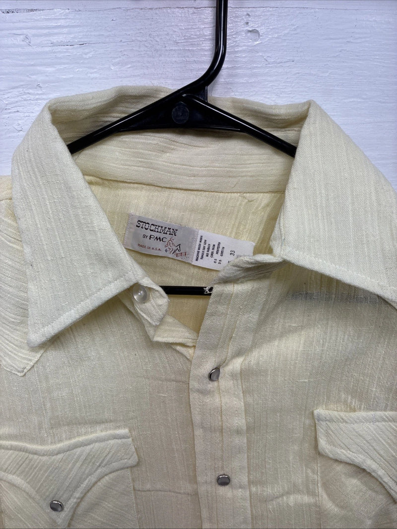 New Men’s Stockman Yellow Long Sleeve Pearl Snap 15 X 33 Medium AA-78