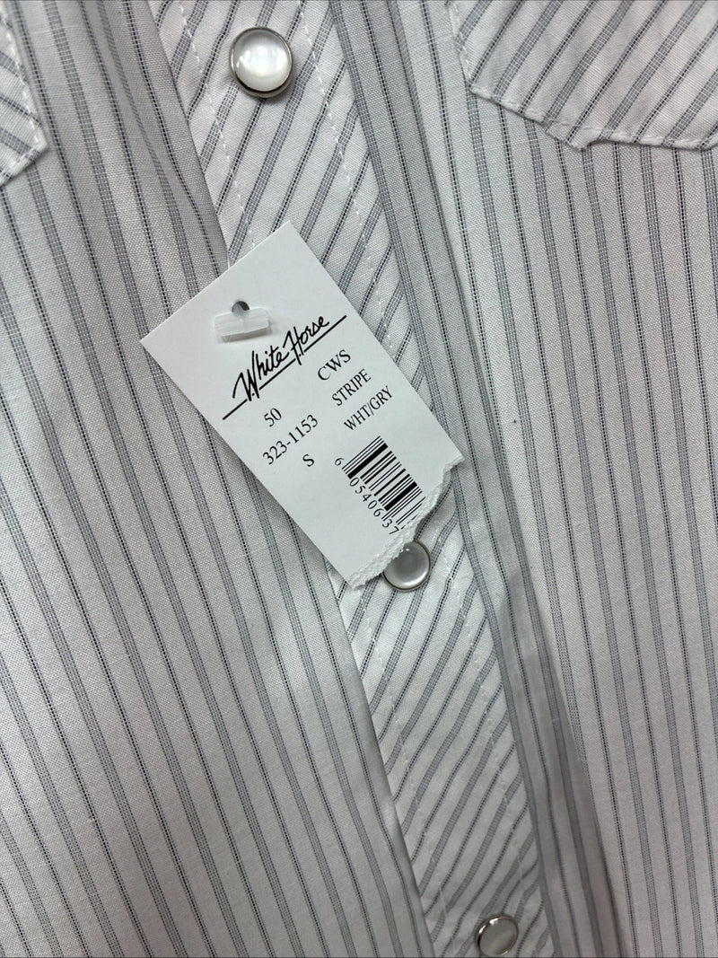 New Kids White Horse Gray Stripe Long Sleeve Pearl Snap Small DD-129
