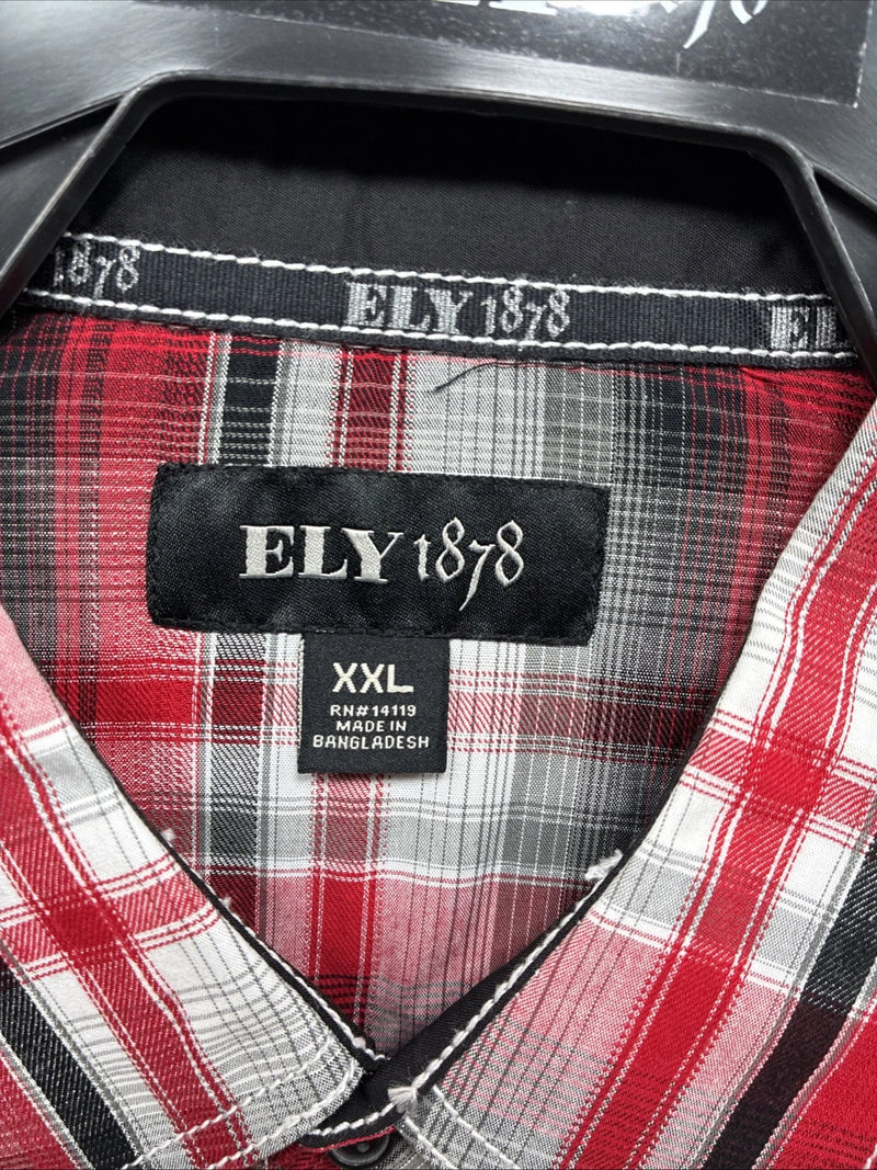New Men’s ELY 1878 Red Flannel Long Sleeve Pearl Snap 2XL F-66