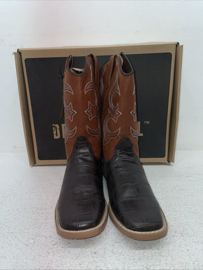 New Youth Brown DBL Barrel Cowboy Boots. 4475202 5. 2-96