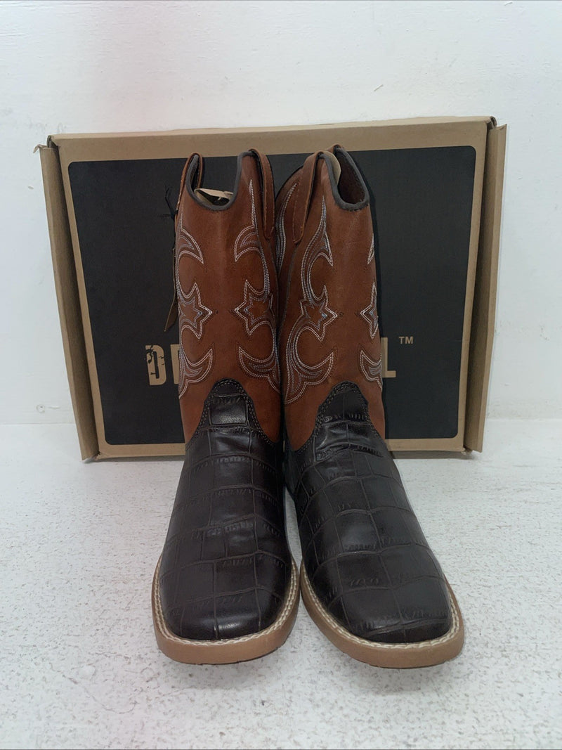 New Youth Brown DBL Barrel Cowboy Boots. 4475202 5. 2-96