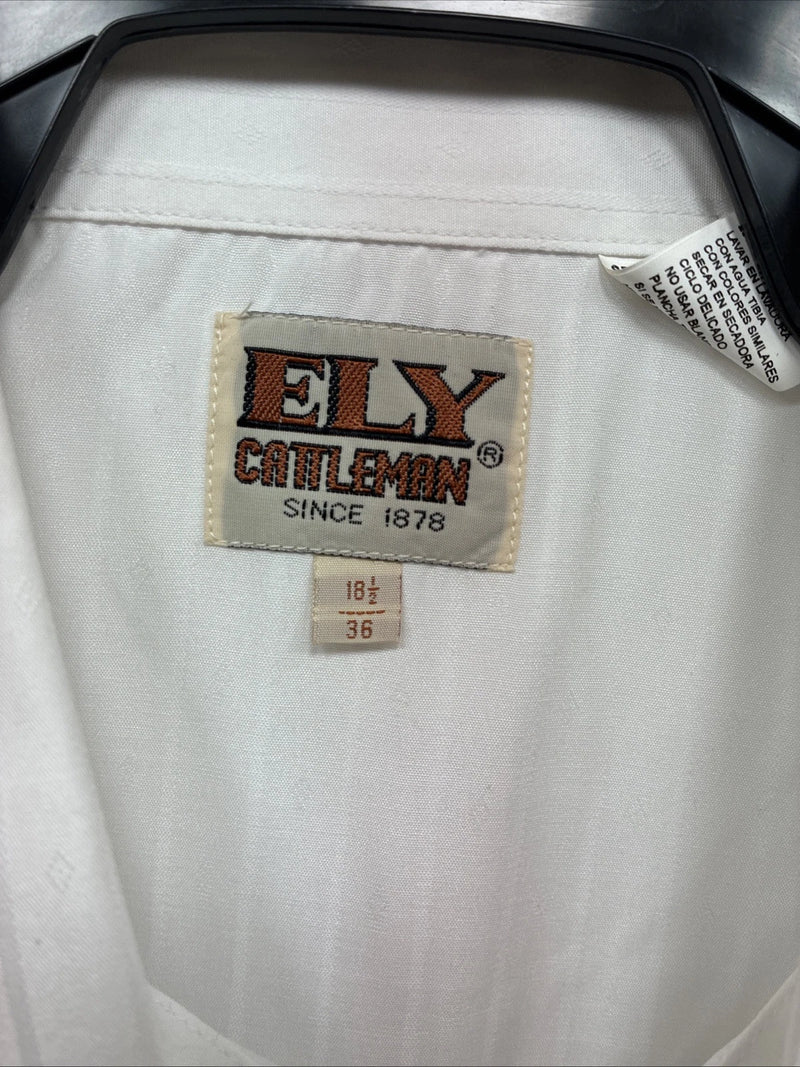 New Men’s ELY Cattleman White Long Sleeve Stripe Pearl Snap 18.5 X 36 2XL F-80