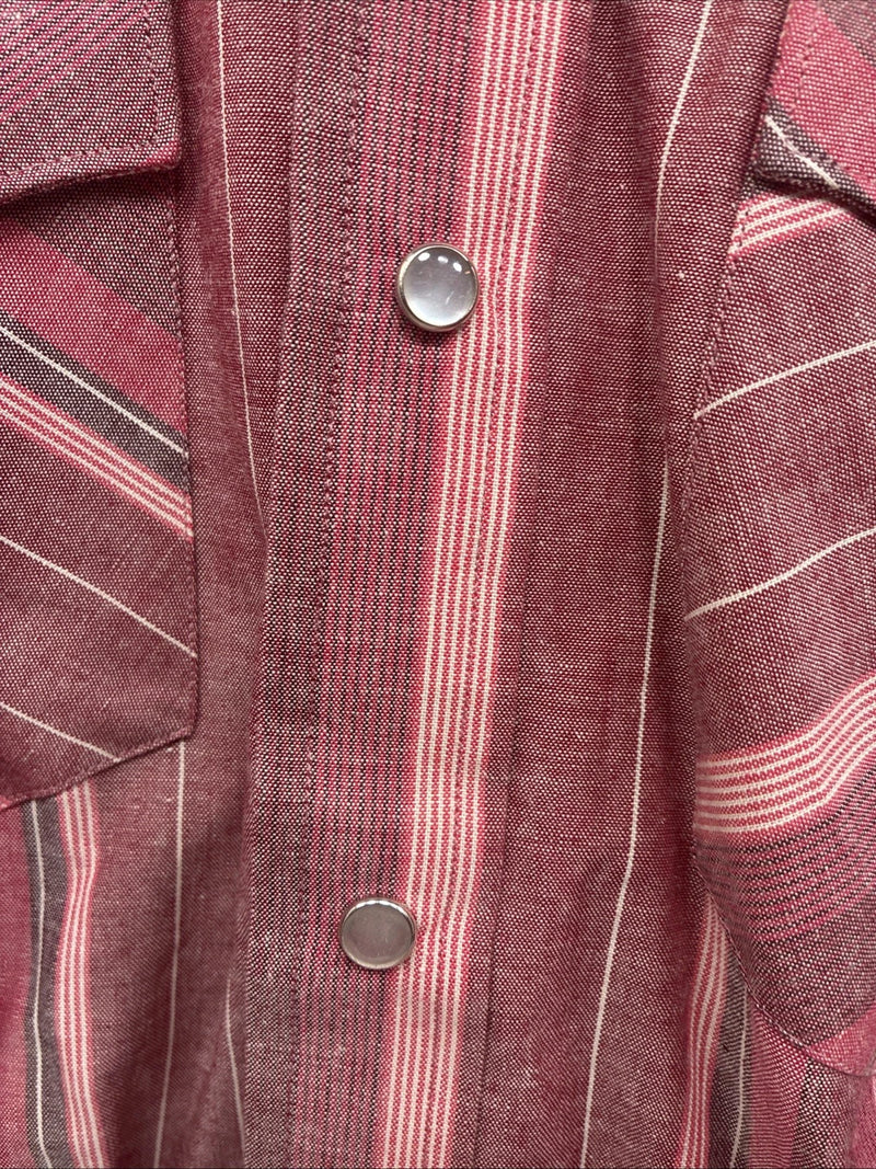 New Men’s H Bar C Pink Stripe Long Sleeve Pearl Snap 15.5 X 34 Medium T-75
