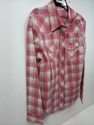 New Women’s Cumberland Pink Plaid Long Sleeve Pearl Snap Medium KK-109