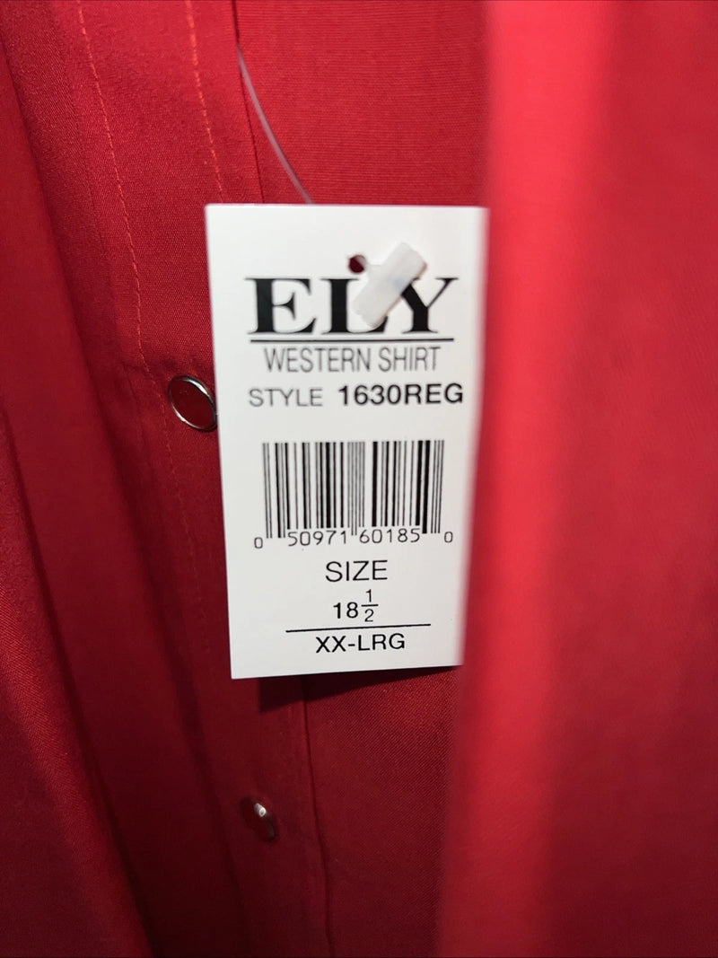New Men’s Red ELY cattleman Short Sleeve Pearl Snap Shirt. 18.5 2XL G-78