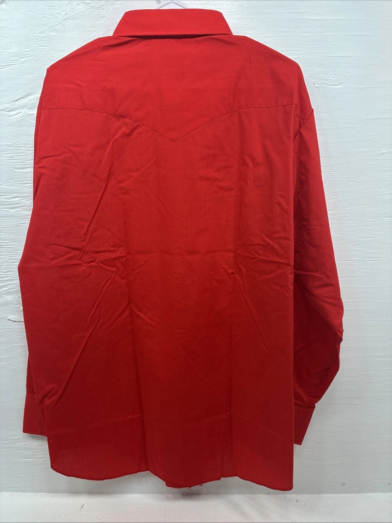 New Men’s H Bar C Simple Red Long Sleeve Pearl Snap 17.5 X 35 XL R-58
