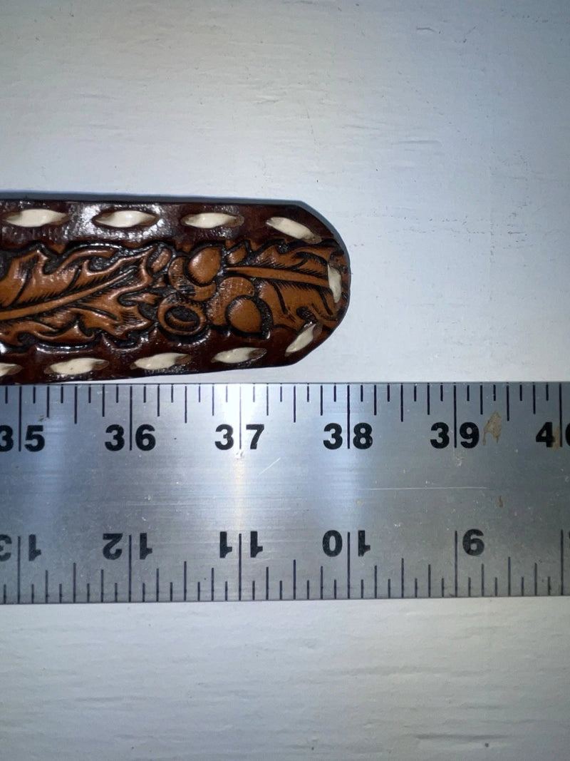 New Brown Genuine Leather Tooled And Weaved 32” Belt #78000 JJ-2