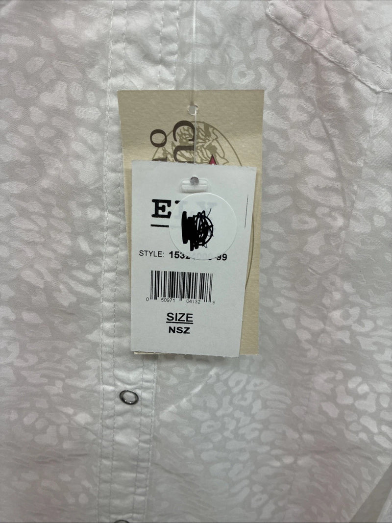 New Women’s Cumberland White Cheetah Print Long Sleeve Pearl Snap Medium LL-65