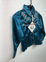 New Children’s Cumberland Outfitters Blue Satin Long Sleeve Button Up S 3C-50