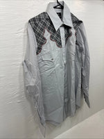 New Men’s Champion Western Gray Plaid Long Sleeve Pearl Snap 15 Medium AA-76