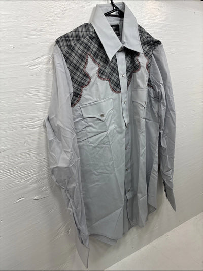 New Men’s Champion Western Gray Plaid Long Sleeve Pearl Snap 15 Medium AA-76