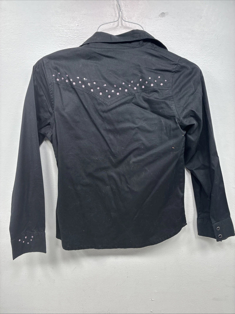 New Kids Cumberland Black Rhinestone Long Sleeve Pearl Snap Medium YY-19