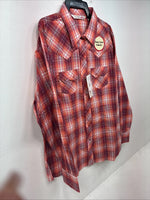 New Women’s Cumberland Pink orange Plaid Long Sleeve Pearl Snap XL GG-61