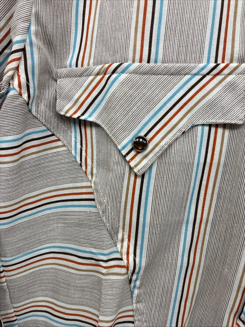New Men’s Tem Tex Multicolor Stripe Long Sleeve Pearl Snap 14.5 X 33 Small V-8