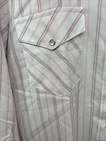 New Women’s H Bar C Pink Stripe Long Sleeve Pearl Snap Size 35 MM-25