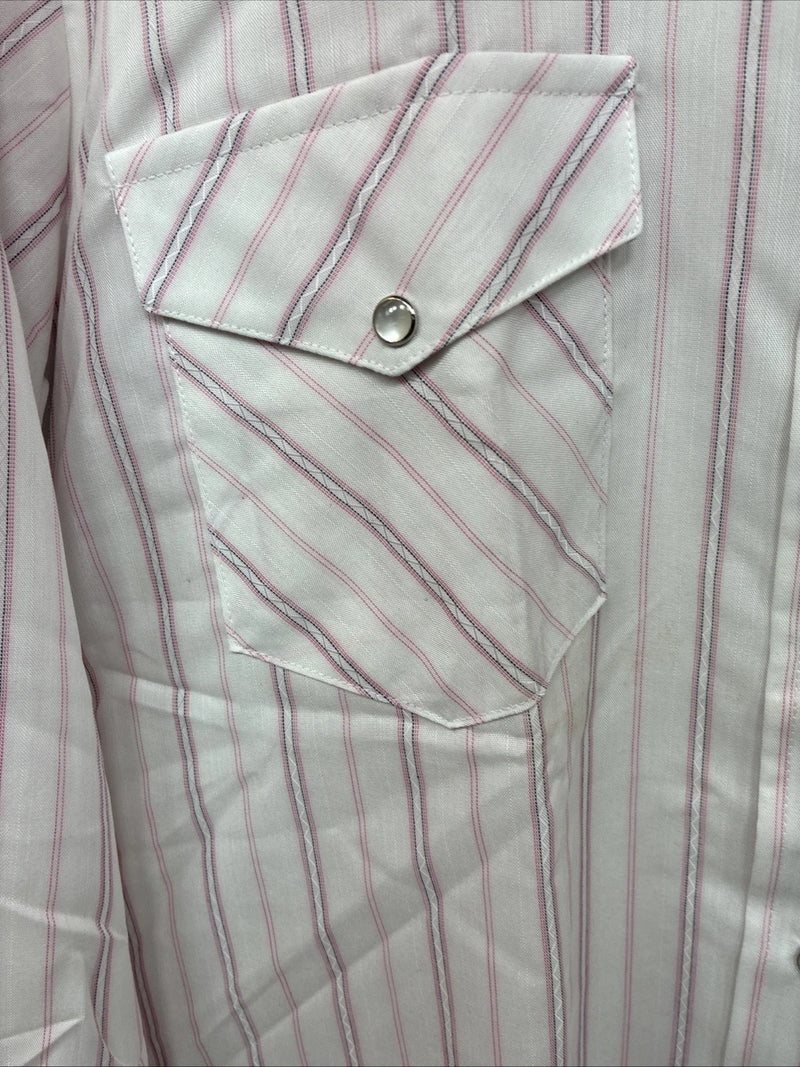 New Women’s H Bar C Pink Stripe Long Sleeve Pearl Snap Size 35 MM-25