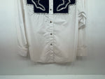 New Women’s Blue White & Bling H Bar C Long Sleeve Button Up Shirt #20119 3B-40