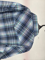 New Women’s Cumberland Blue Plaid Long Sleeve Pearl Snap 2XL GG-44
