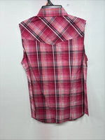 New Women’s Cumberland Pink Plaid Short Sleeve Pearl Snap Medium LL-48