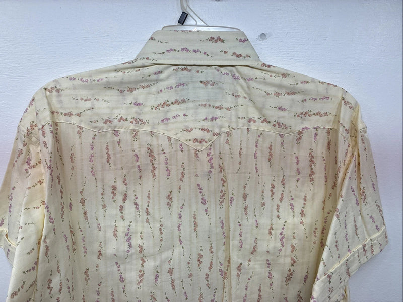 New Women’s White Horse Yellow Floral Short Sleeve Pearl Snap XL II-94