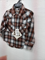 New Kids ELY Cattleman Orange Plaid Long Sleev Pearl Snap JUV-3 DD-18
