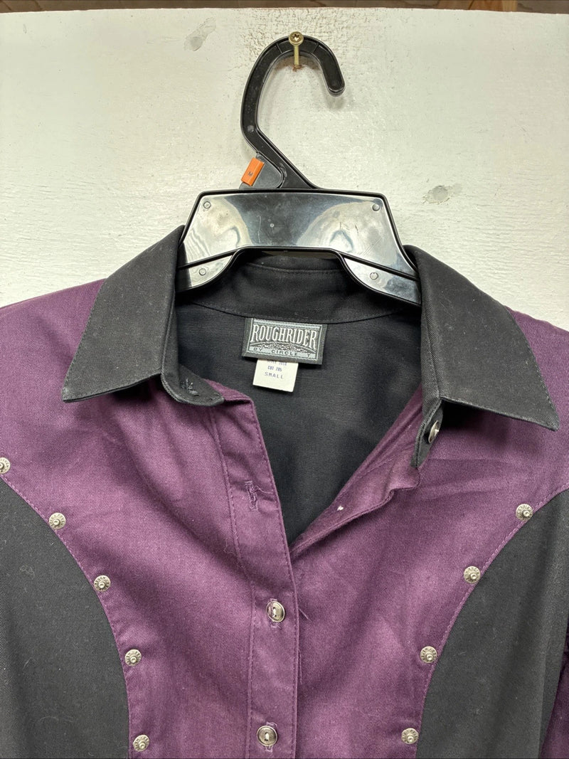 New Women’s Roughrider Purple Black Long Sleeve Button Up Small 3B-8