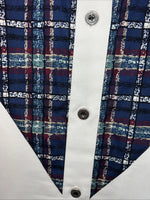 New Women’s Cowboy Threads White Navy Plaid Long Sleeve Button Up M #7906 3C-41