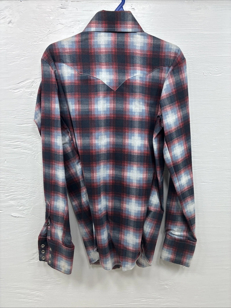 New Kids Panhandle Slim Red Blue Plaid Long Sleeve Pearl Snap Size 10 CC-93