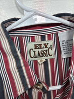 New Kids ELY Classic Red Stripe Long Sleeve Pearl Snap Medium CC-80
