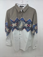 New Women’s Brooks & Dunn Tan Design Long Sleeve Button Up Medium MM-102