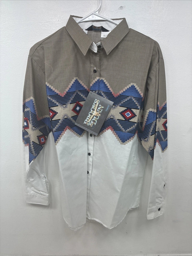 New Women’s Brooks & Dunn Tan Design Long Sleeve Button Up Medium MM-102