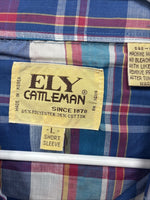 New Men’s ELY Cattleman Multicolor Plaid Short Sleeve Pearl Snap Large X-25