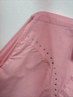 New Women’s White Horse Pink Gem Long Sleeve Pearl Snap Medium II-76