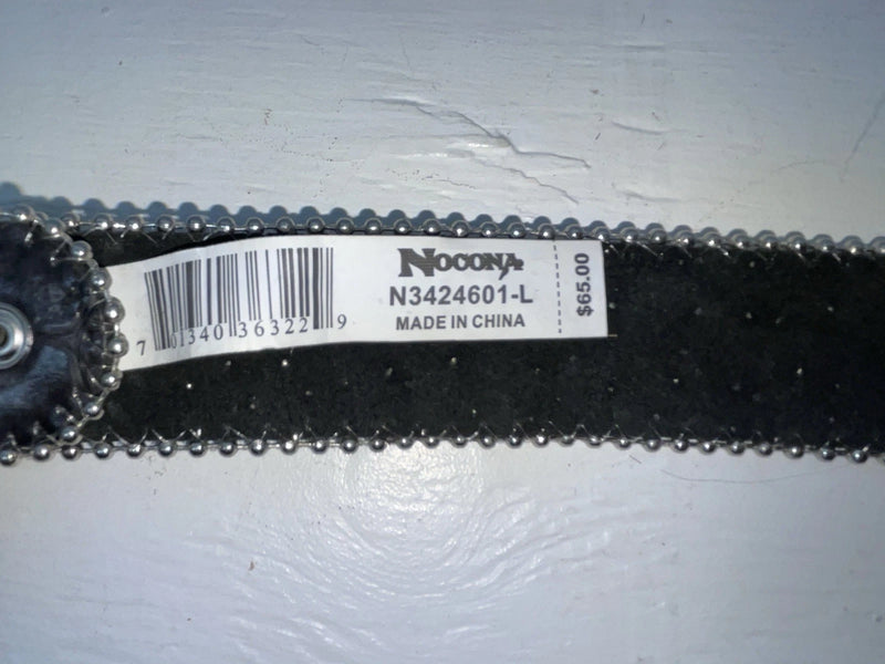 New Black Genuine Leather Nocona Silver Bling Beaded L Belt #N3424601 JJ-70