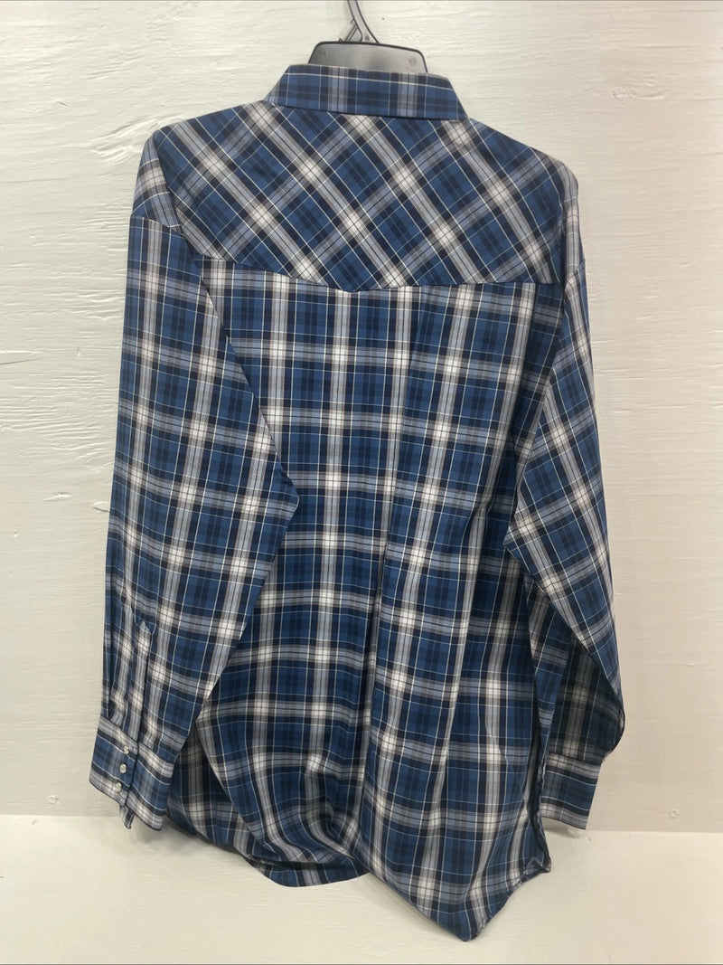 New Men’s ELY Cattleman Blue Long Sleeve Pearl Snap 3XL E-29