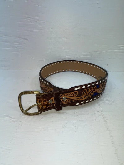 New Blue Genuine Leather Longhorn Tooled 30” Belt #82829 JJ-125