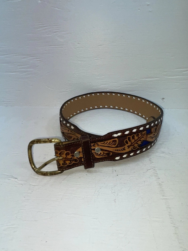 New Blue Genuine Leather Longhorn Tooled 30” Belt #82829 JJ-125