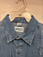 New Men’s Western Express Blue Jean Shirt Long Sleeve Pearl Snap 2XL H-25