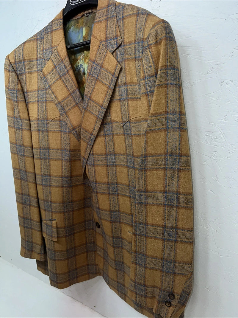 New Men’s Tem-Tex Orange Plaid Suit Jacket 46R #11963 LL-609
