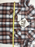 New Kids ELY Cattleman Orange Plaid Long Sleeve Pearl Snap Size 14 DD-38