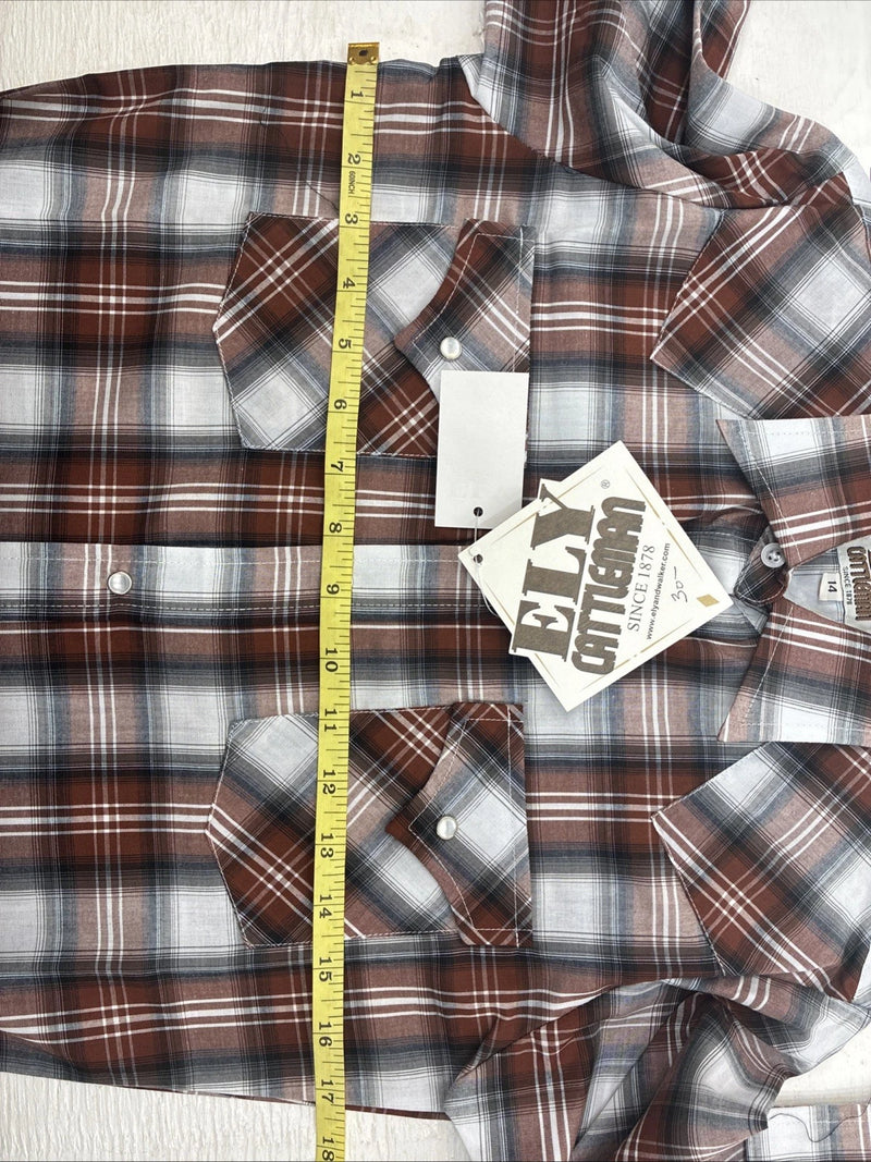 New Kids ELY Cattleman Orange Plaid Long Sleeve Pearl Snap Size 14 DD-38