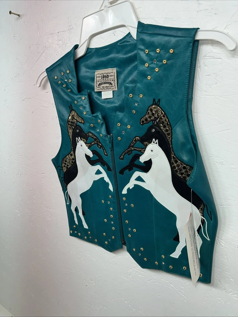 New Women’s 1849 Authentic Ranchwear Blue Horse Show Vest XS L-600