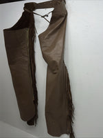 NOS Brown Show Chaps With Fringe Adjustable Waist 33” I-64