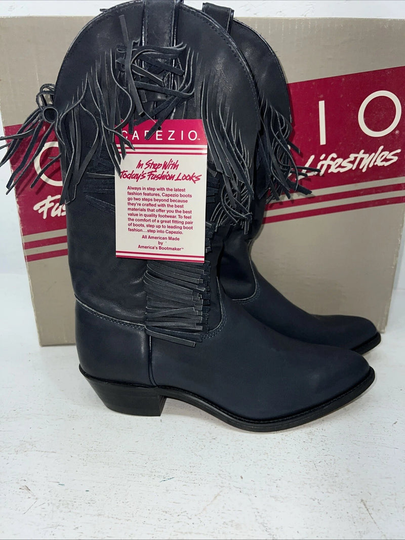 New Women’s Navy Fringe Cowboy Boots. L 692 7.5 7 1/2 M. 17-35