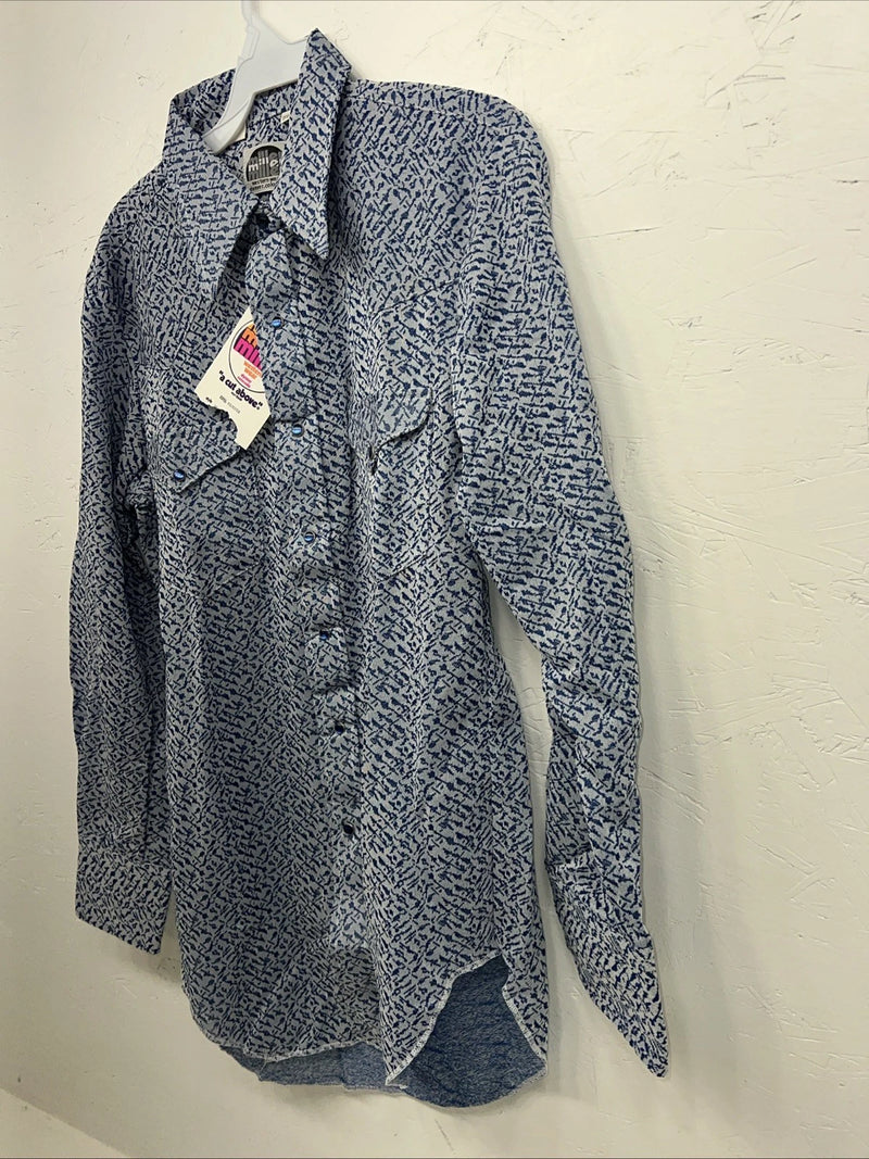 New Men’s Blue Pearl Snap Miller Long Sleeve Shirt. 15.5x33 M I-45