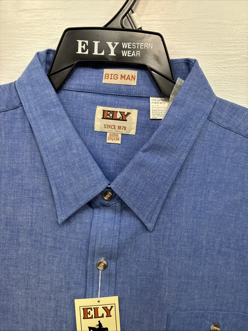 New Men’s ELY Cattleman Blue Long Sleeve Button Up 20.5 X 36 4XL E-66