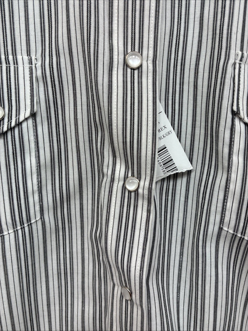 New Women’s White Horse Black White Stripe Long Sleeve Pearl Snap Medium LL-80