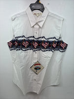 New Women’s Cumberland White Flag Design Short Sleeve Pearl Snap Large II-67