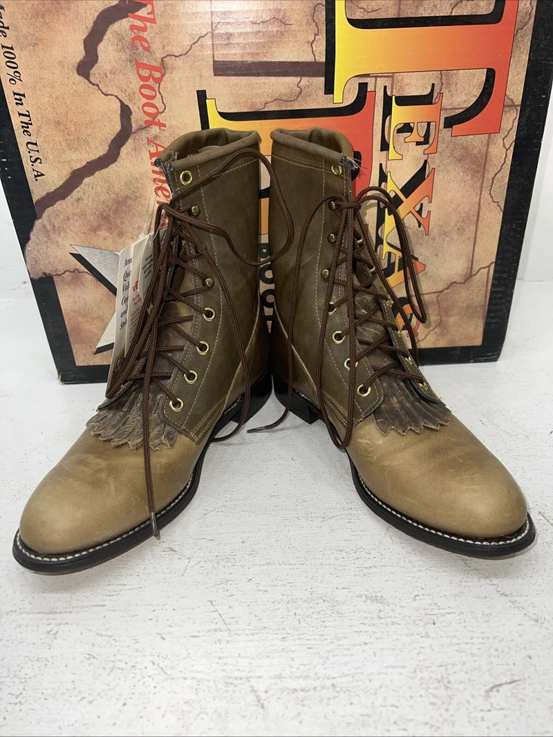 New Women’s Brown Lace Up Cowboy Boots. 4474 7.5 7 1/2 M. 17-64